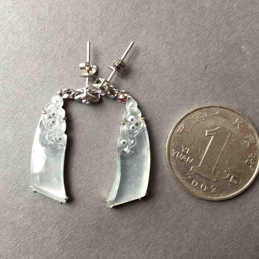 翡翠高冰种飘花耳坠18k白金镶嵌 商品图4