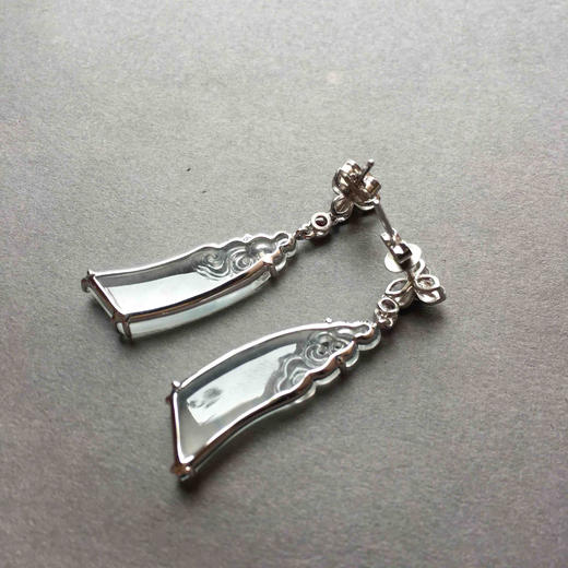 翡翠高冰种飘花耳坠18k白金镶嵌 商品图5