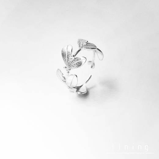 iining设计一叶系列商场同款手工银叶子女开口指环戒指可调节大小 商品图0