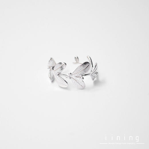 iining设计一叶系列商场同款手工银叶子女开口指环戒指可调节大小 商品图1