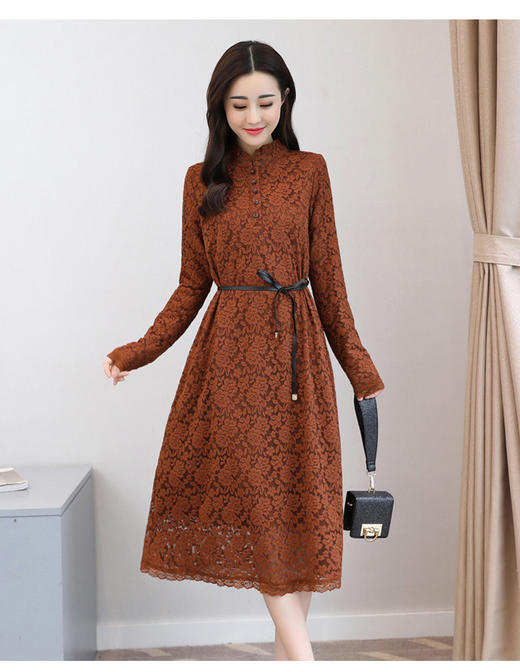 al jnfgn7100-18 蕾丝加绒连衣裙中长款2017年冬季