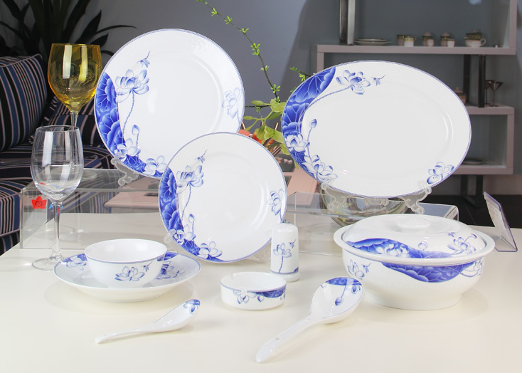 景德镇陶瓷 国瓷红叶 荷塘清韵中餐具