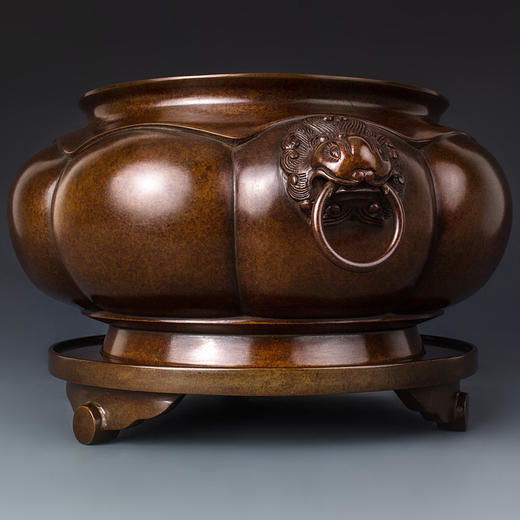 朱炳仁铜 兽耳瓜式炉 精品摆件创意饰品正品香炉手工打磨无气孔