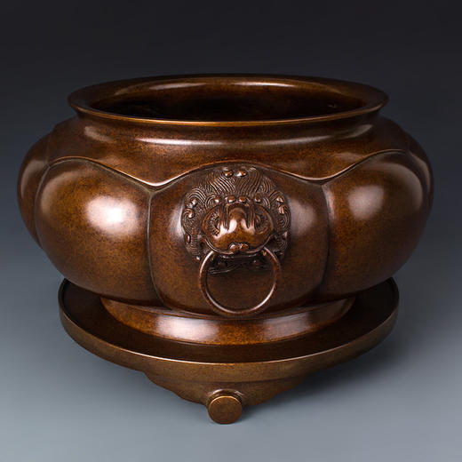 朱炳仁铜 兽耳瓜式炉 精品摆件创意饰品正品香炉手工打磨无气孔
