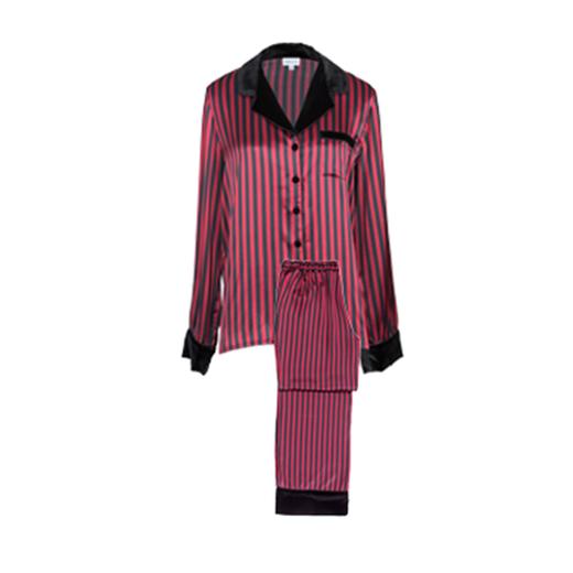 MANITO 女士条纹丝绒睡衣套装 红黑条纹 商品图0