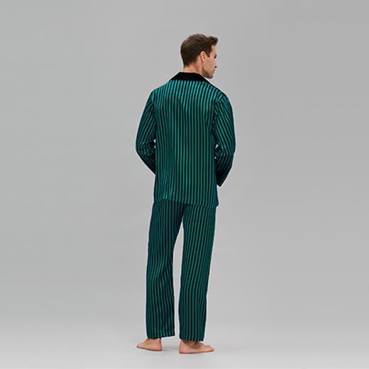 MANITO 男士条纹丝绒睡衣套装 绿黑条纹 商品图8