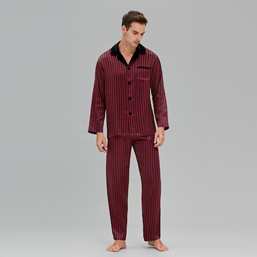 MANITO 男士条纹丝绒睡衣套装 红黑条纹 商品图7