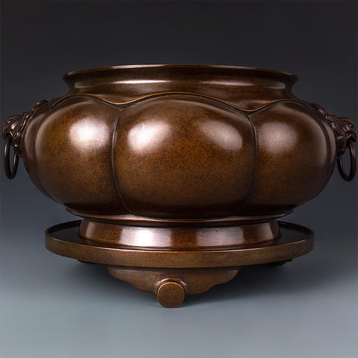 朱炳仁铜 兽耳瓜式炉 精品摆件创意饰品正品香炉手工打磨无气孔