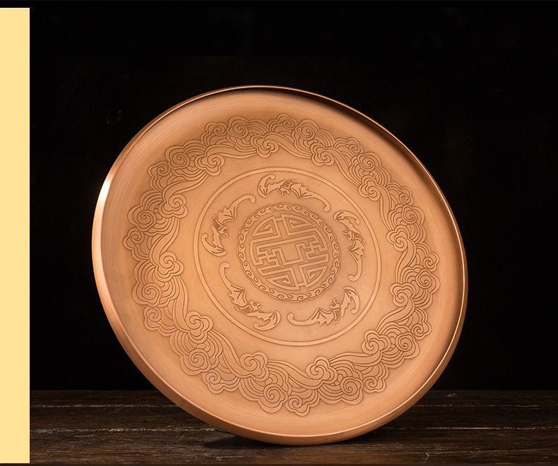 朱炳仁铜 福祥拱寿 圆铜茶盘 果盘 水果盘点心盘 家居礼品 贺寿礼物