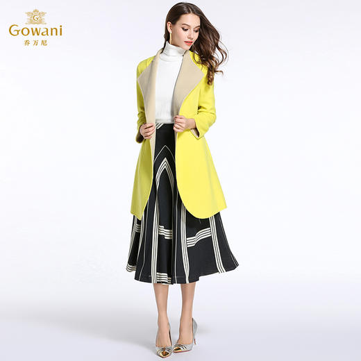 乔万尼秋冬简约时尚不对称领羊毛呢大衣女中长款外套E144A835 商品图1