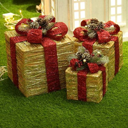 *圣诞节装饰用品 铁艺包布礼包三件套 圣诞节场景礼盒装饰 商品图2