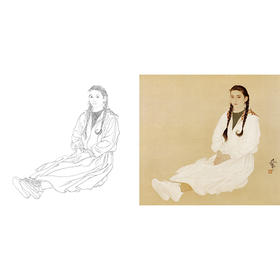 何家英工笔现代人物白描底稿《若云》斗方小品册页-多种白描尺寸可选-ZV24