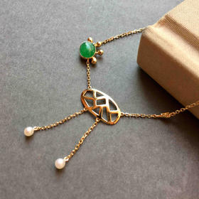 冰种阳绿翡翠小鹿项链18k黄金镶嵌