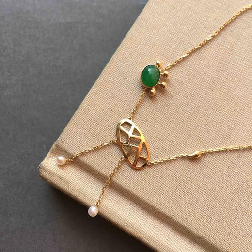 冰种阳绿翡翠小鹿项链18k黄金镶嵌 商品图2