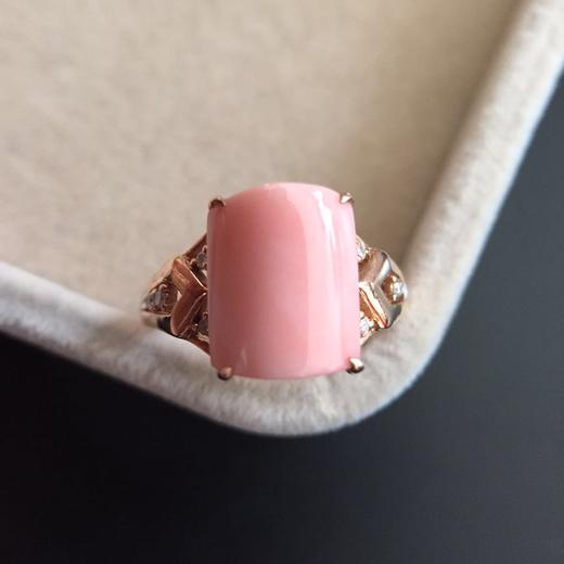 【43664】方型粉珊瑚戒指,玫瑰粉色