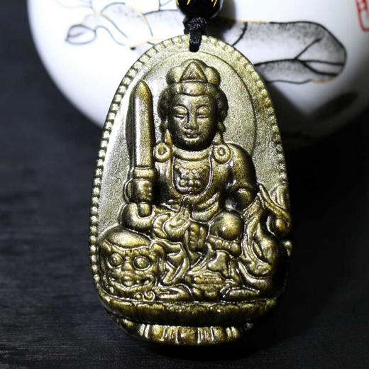 终生守护天然金曜石本命佛吊坠男女款