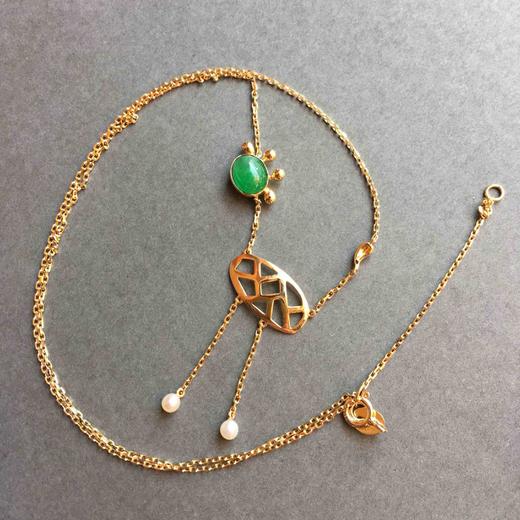 冰种阳绿翡翠小鹿项链18k黄金镶嵌 商品图4