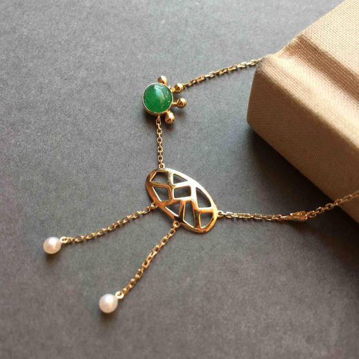 冰种阳绿翡翠小鹿项链18k黄金镶嵌 商品图1