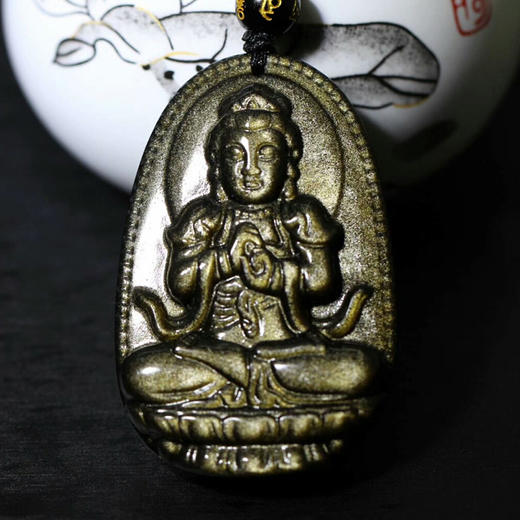 终生守护天然金曜石本命佛吊坠男女款