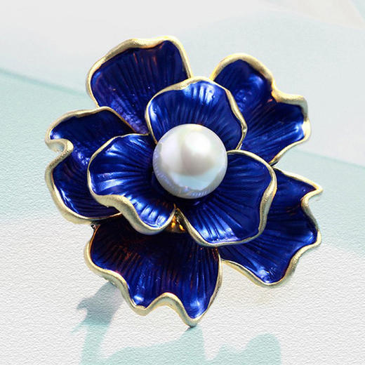 气质蓝色花卉珍珠优雅领针胸花胸针女rs