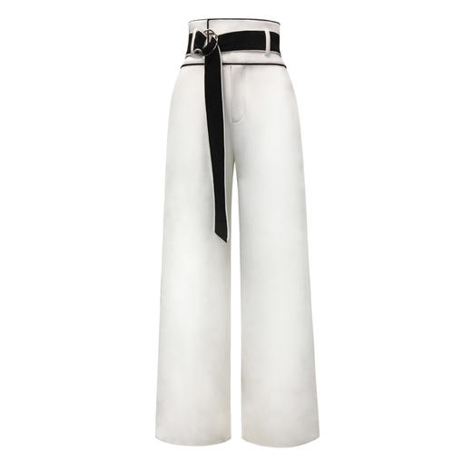 白色高腰侧开衩长裤前片  设计师款 商品图4