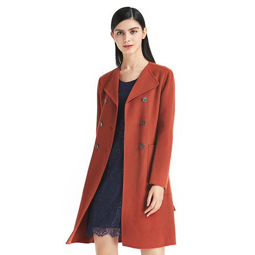 EITIE爱特爱女装秋冬通勤中长款修身双排扣纯色毛呢外套5514201 商品图2