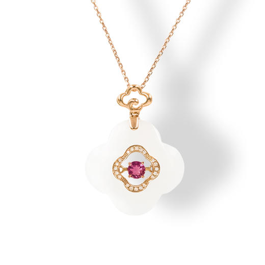 18k玫瑰金和田玉（白玉）心动系列吊坠 商品图5