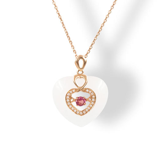 18k玫瑰金和田玉（白玉）心动系列吊坠 商品图6