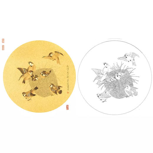 任重工笔花鸟白描底稿-麻雀小品-XV16 商品图0