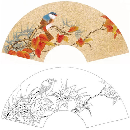 工笔花鸟白描底稿张建军扇面小品a345
