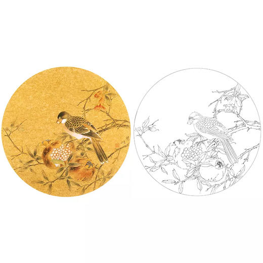 工笔花鸟白描底稿石榴小品a403