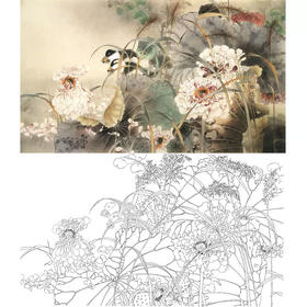 横幅工笔花鸟白描底稿-贾广健-荷花-A070