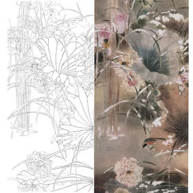 竖幅四尺六尺工笔花鸟白描底稿-贾广健-荷花-A071