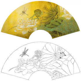 工笔花鸟白描底稿-荷花扇面小品-A360