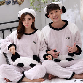 【睡衣女】情侣睡衣秋冬新款珊瑚绒加厚保暖睡 男女士舒适法兰绒套装可外穿