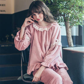 【睡衣女】冬天加厚珊瑚绒睡衣女长袖保暖法兰绒公主毛绒甜美可爱家居服套装