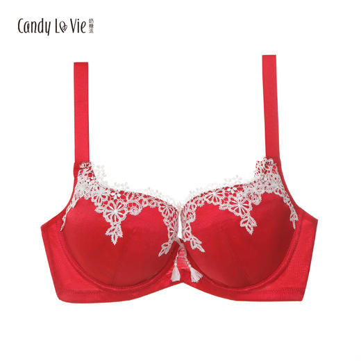 奶糖派绒花大红色刺绣婚礼本命年婚庆大胸内衣 商品图1