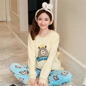 【服饰鞋包】秋冬爆款珊瑚法兰绒加厚加大女士睡衣 女保暖外穿家居服套装