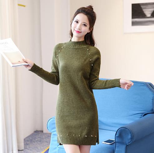 a-xmtz6315冬季韩版时尚铆钉中长款针织衫