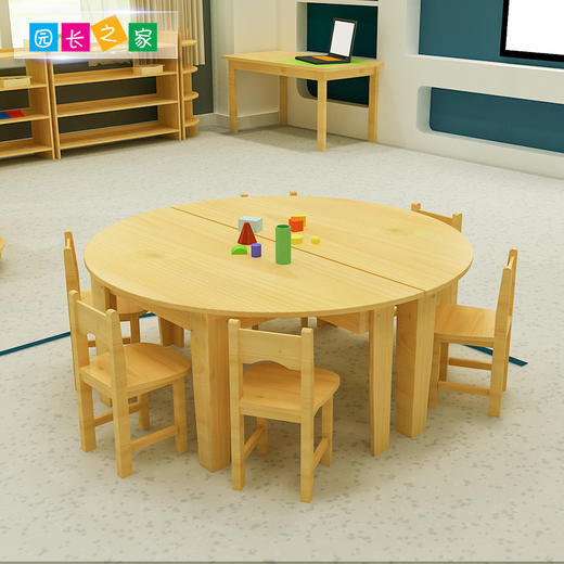 幼儿园松木六人桌实木桌子环保漆圆角设计松木桌椅 商品图5