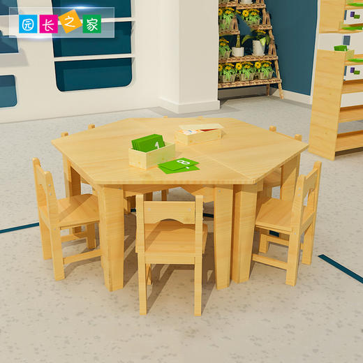 幼儿园松木六人桌实木桌子环保漆圆角设计松木桌椅 商品图4