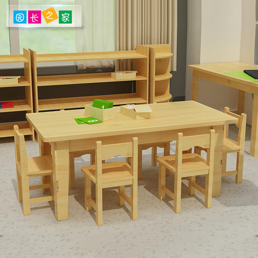 幼儿园松木六人桌实木桌子环保漆圆角设计松木桌椅 商品图3