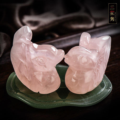 天然粉水晶鸳鸯摆件1对