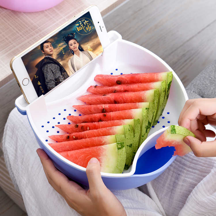 【懒人创意水果盘】吃瓜子神器 双层设计带手机支架