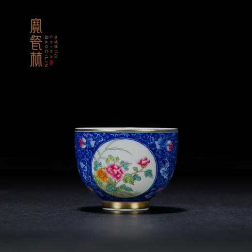 宝瓷林珐琅彩青花福寿开光花卉纹杯（已停产） 商品图1