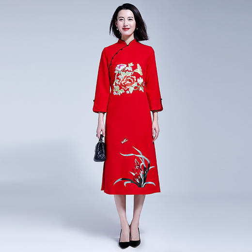 （永久下架1.29）复古中国风开叉旗袍连衣裙修身显瘦YFN17089-2 商品图3