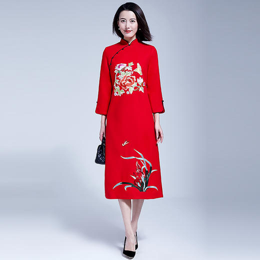 （永久下架1.29）复古中国风开叉旗袍连衣裙修身显瘦YFN17089-2 商品图2