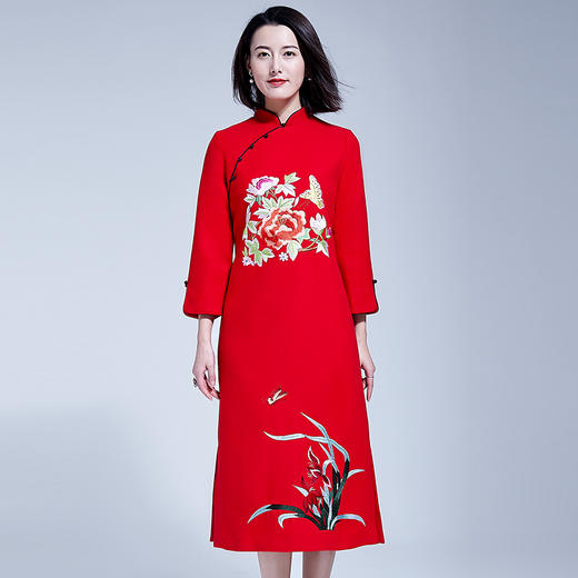 （永久下架1.29）复古中国风开叉旗袍连衣裙修身显瘦YFN17089-2 商品图0
