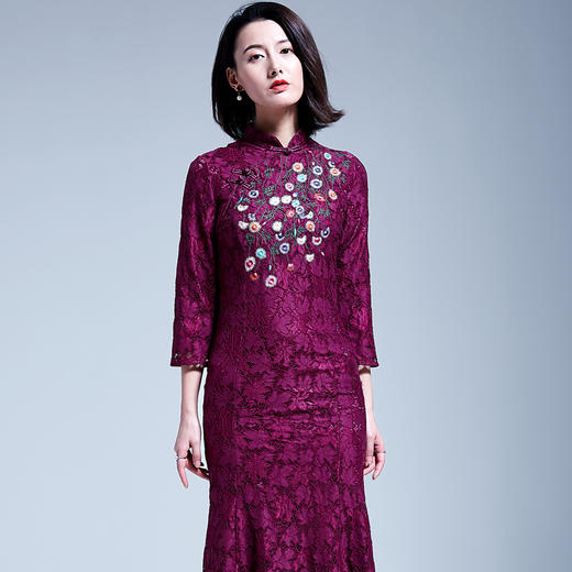 （永久下架2.1）中国风刺绣蕾丝鱼尾裙紫YFN17099 商品图0