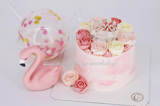 小皇冠+韩式裱花 忌廉蛋糕（粉色系）（默认自提，收费配送请联系客服） 商品图0